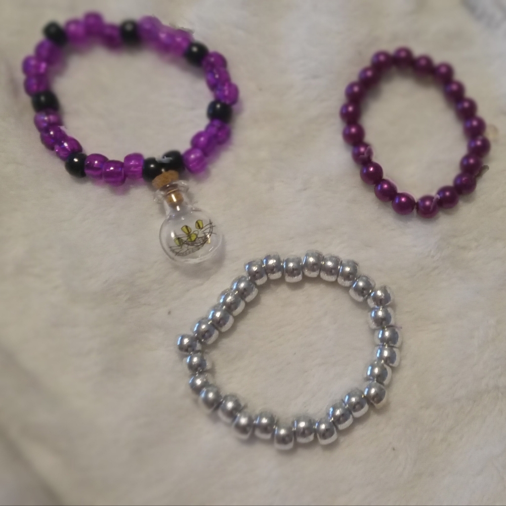 Purple and Silver Beaded Bracelet Set